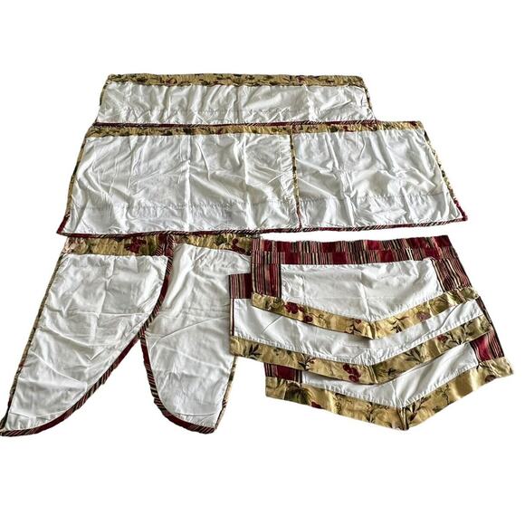 Custom Window Treatments 8 Pc Valances Curtains Gold Red Green Grapes Stripe - Picture 6 of 8